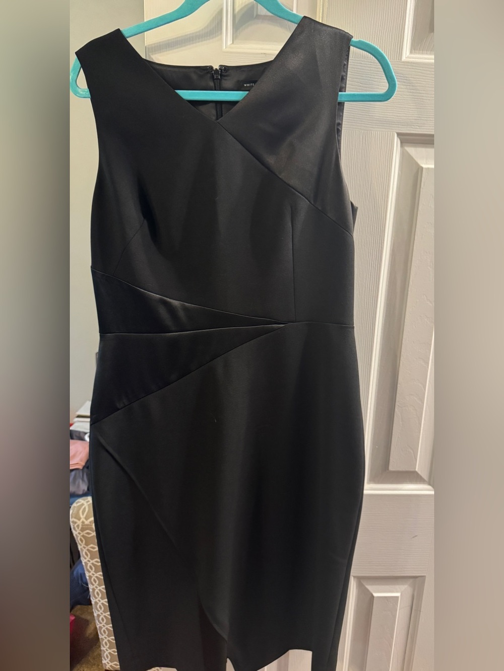 White House Black Market 10 Black V-Neck Midi Sheath Dress